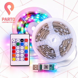ریسه ال ای دی RGB فول کالر 10 متری USB دار با ریموت کنترل و افکت نورپردازی ، IP65